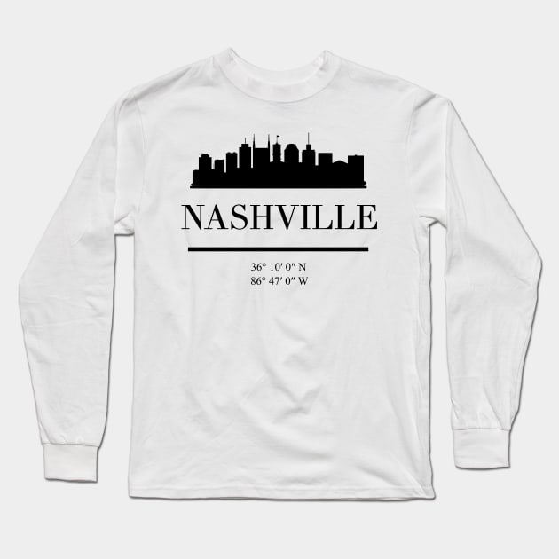 NASHVILLE TENNESSEE BLACK SILHOUETTE SKYLINE ART Long Sleeve T-Shirt by deificusArt